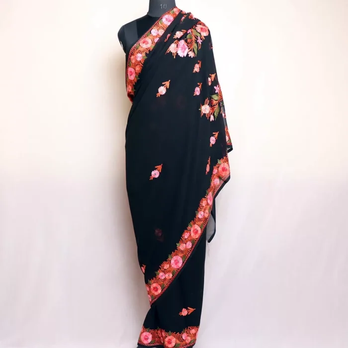 Beautiful Black Georgette Saree With Aari Embroidery