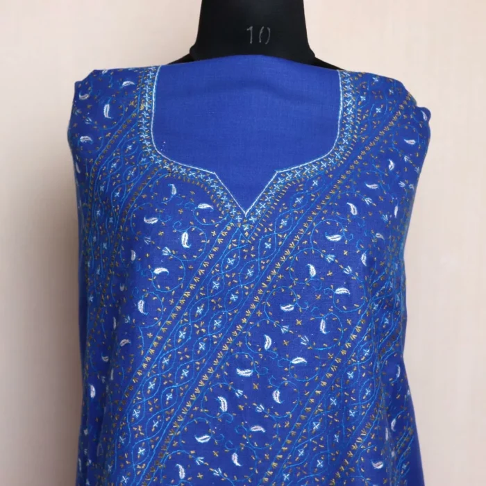 Blue Kashmiri Sozni Jal Handwork Cotton Suit with Dupatta