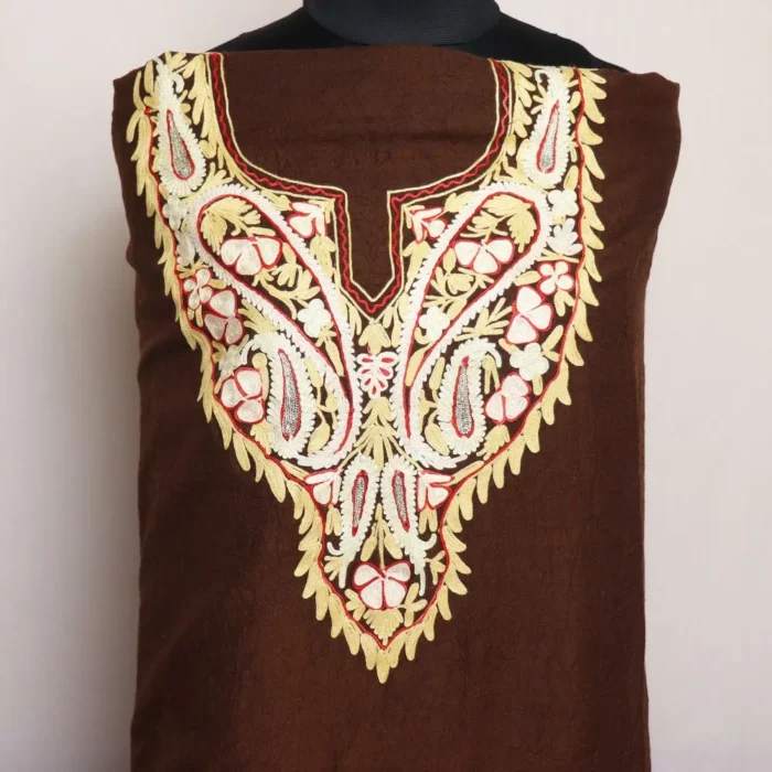 Kashmiri Kameez Shalwar Suit - Brown Crush Cotton Aari Zari Work