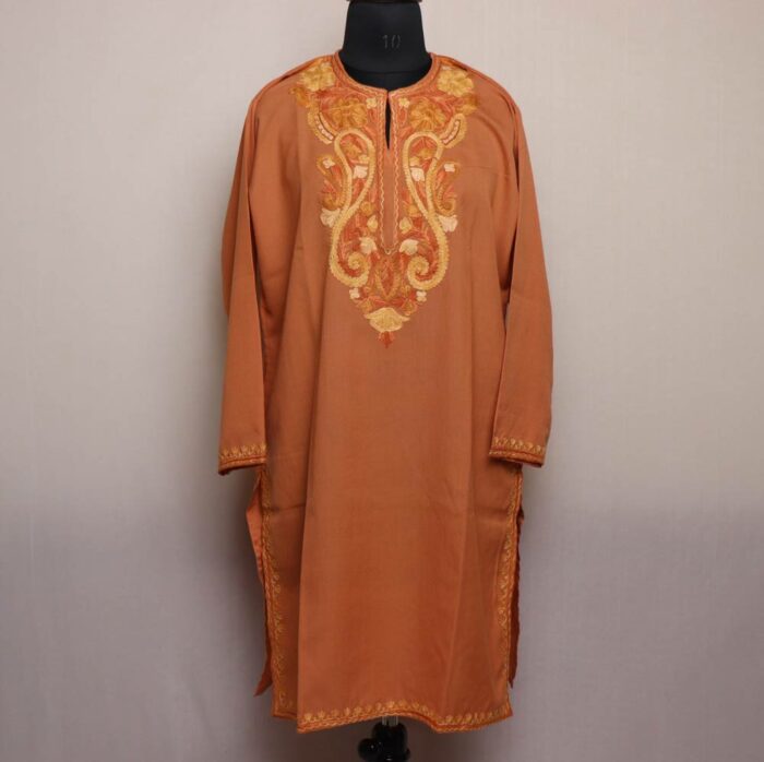 Peach Summer Cotton Kurta with Kashmiri Aari Embroidery