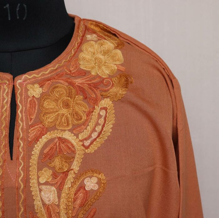 Peach Summer Cotton Kurta with Kashmiri Aari Embroidery - Image 3