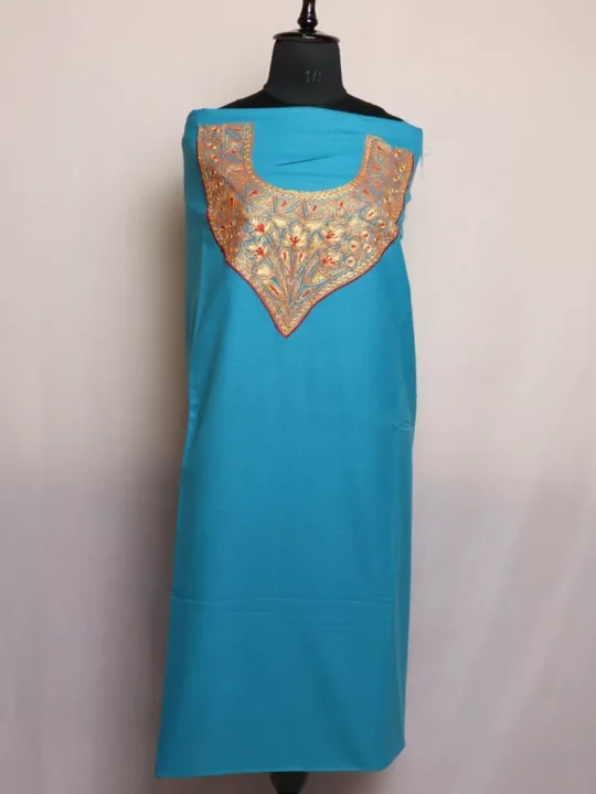 Blue Cotton Tilla Work Kashmiri Suit - The Kaab