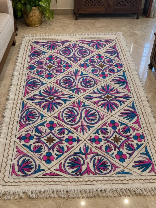 Aru Namda 6×4Ft Pure Wool Handmade Aari Embroidered