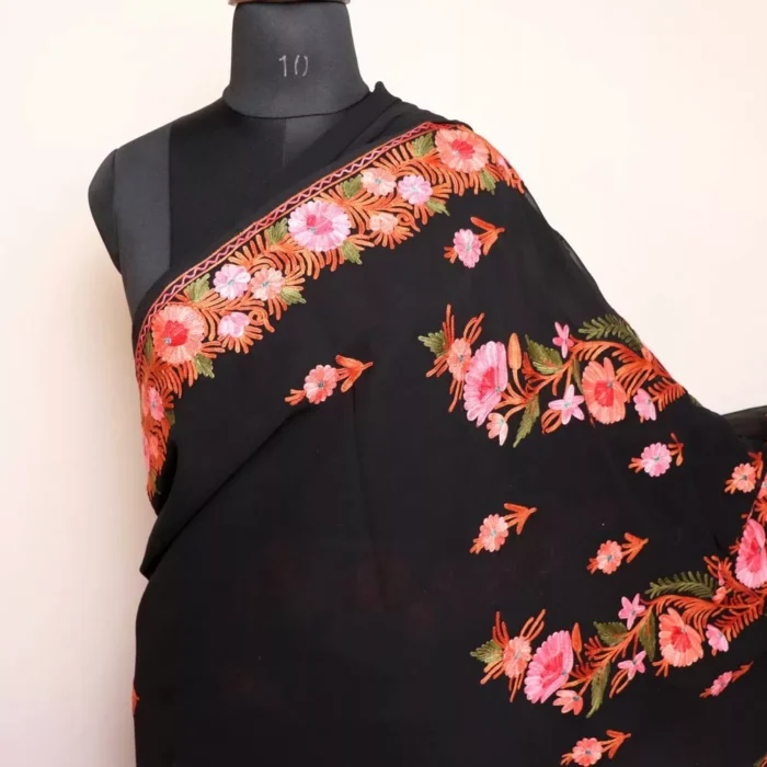 Beautiful Black Georgette Saree With Aari Embroidery - Image 2