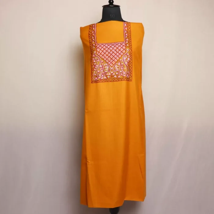 Mustard Kashmiri Aari Handwork Cotton Suit with Dupatta - Image 3