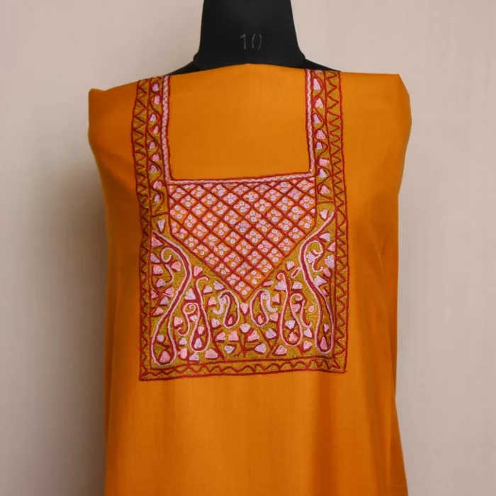 Mustard Kashmiri Aari Handwork Cotton Suit with Dupatta