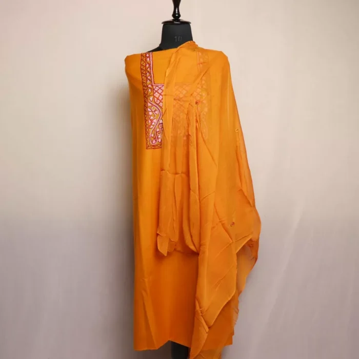 Mustard Kashmiri Aari Handwork Cotton Suit with Dupatta - Image 2