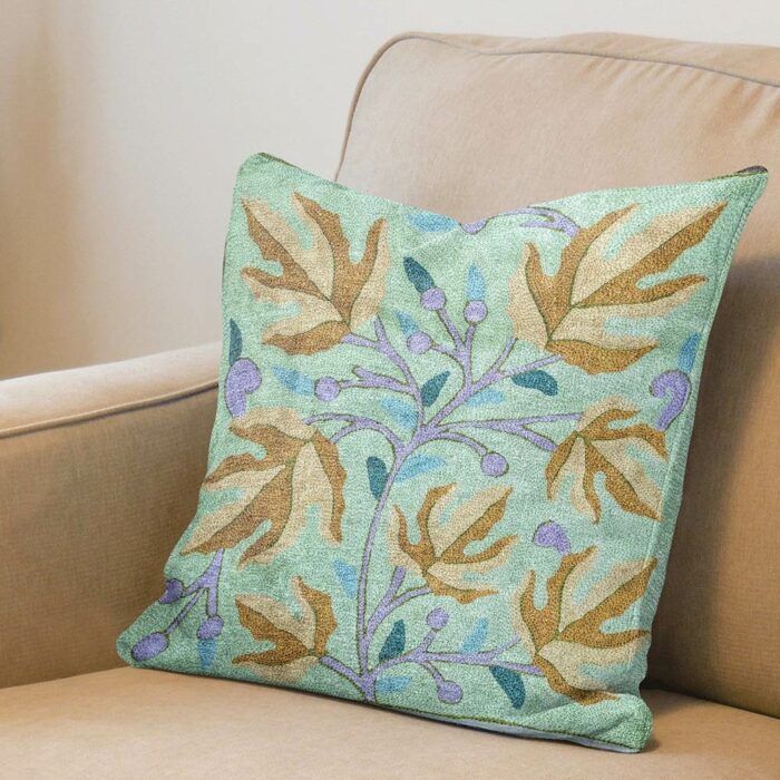 Sabz Chinar Leaf Chainstitch Cushion Cover 16×16 (Set of 3)