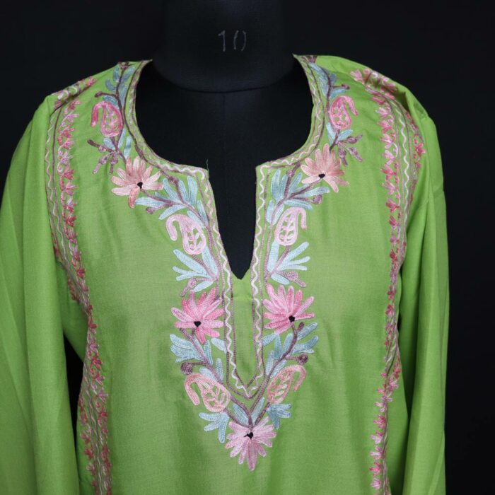 Green Kashmiri Co-ord Set with Aari Work - Image 3