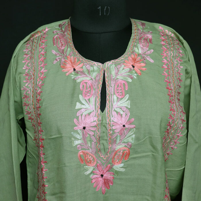 Green Kashish Kashmiri Summer Co-ord Set with Aari Work - Image 2