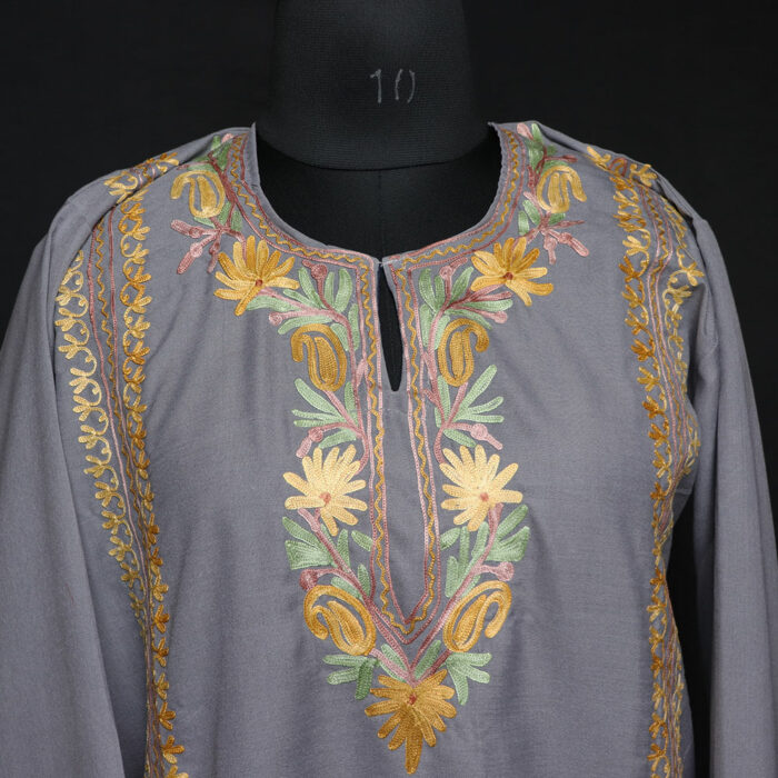 Grey Kashmiri Summer Co-ord Set with Aari Work - Image 2