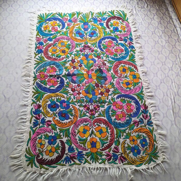 Luxury Namda Gurezi 6×4Ft Pure Wool Double Work Handmade Aari Embroidered