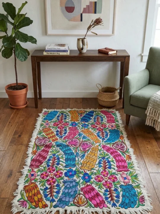 Luxury Badam 6×4Ft Pure Wool Double Work Handmade Aari Embroidered Namda