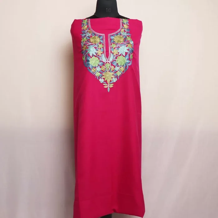 Purplish Pink Summer Cotton Aari Kashmiri Suit - Image 2