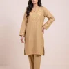 Beige Shabana Kashmiri Summer Co-ord Set with Aari Work