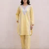 Yellow Shabana Kashmiri Summer Co-ord Set with Aari Work