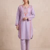 Lavender Kashmiri Summer Co-ord Set with Aari Work