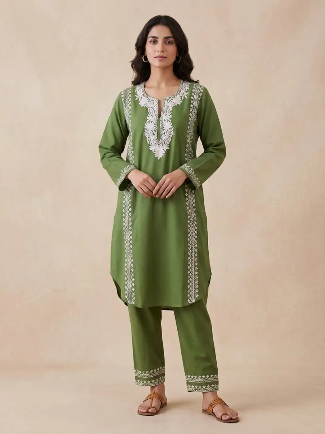Dark Green Kashmiri Co-ord Set with Aari Work