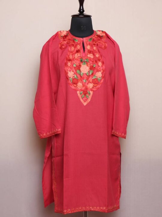 Pink Summer Cotton Kurta with Kashmiri Aari Embroidery
