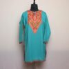 Oceanic Green Summer Cotton Kurta with Kashmiri Aari Embroidery