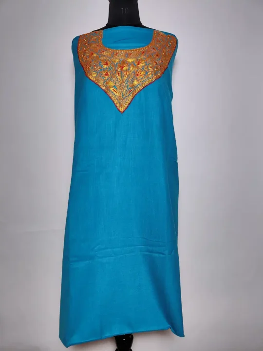 Blue Cotton Tilla Work Kashmiri Suit