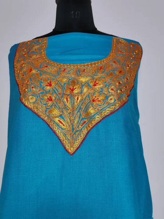 Blue Cotton Tilla Work Kashmiri Suit