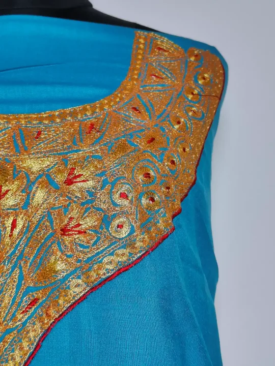 Blue Cotton Tilla Work Kashmiri Suit