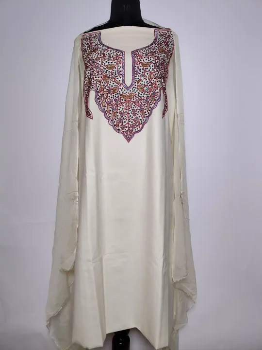 White Kashmiri Aari Handwork Cotton Suit with Dupatta