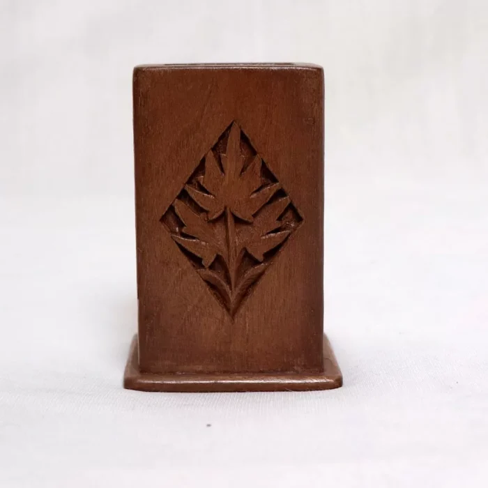 Hand-Craved Walnut Wood Pen or Brush Holder - Image 2