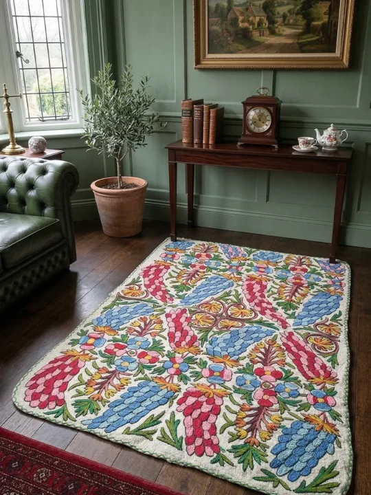 Luxury Khilanmarg 6×4Ft Pure Wool Double Work Handmade Aari Embroidered Namda