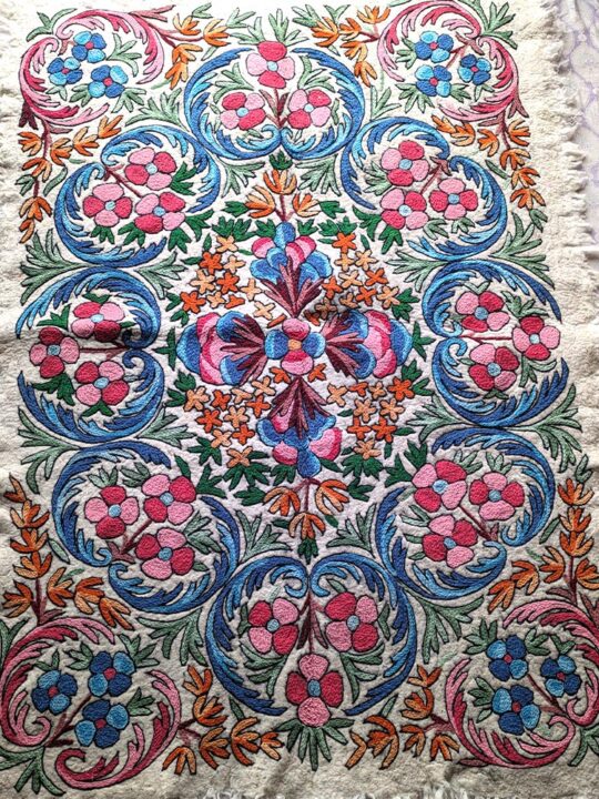 Luxury SherKashmir 6×4Ft Pure Wool Double Work Handmade Aari Embroidered Namda