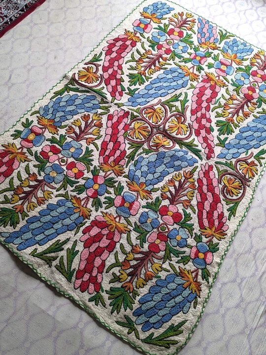 Luxury Khilanmarg 6×4Ft Pure Wool Double Work Handmade Aari Embroidered Namda