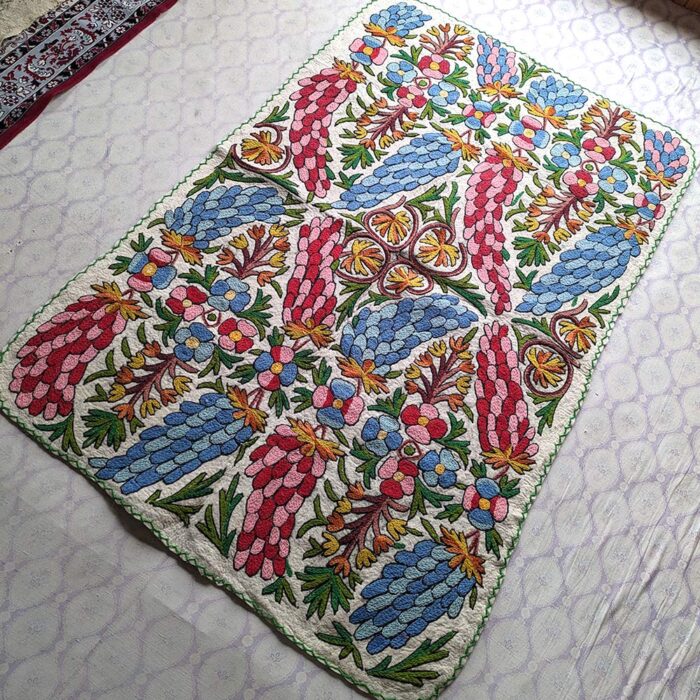 Luxury Khilanmarg 6×4Ft Pure Wool Double Work Handmade Aari Embroidered Namda