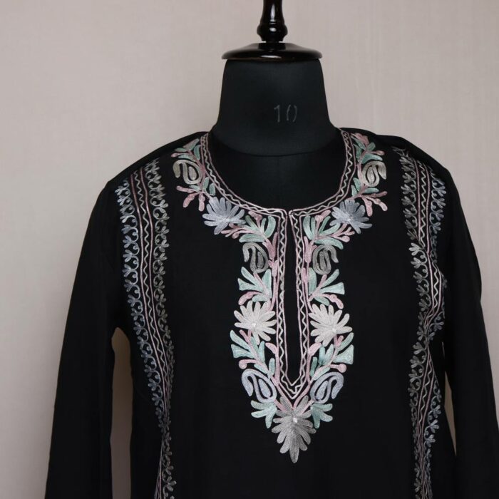 Black Ghazal Kashmiri Summer Co-ord Set with Aari Work - Image 2