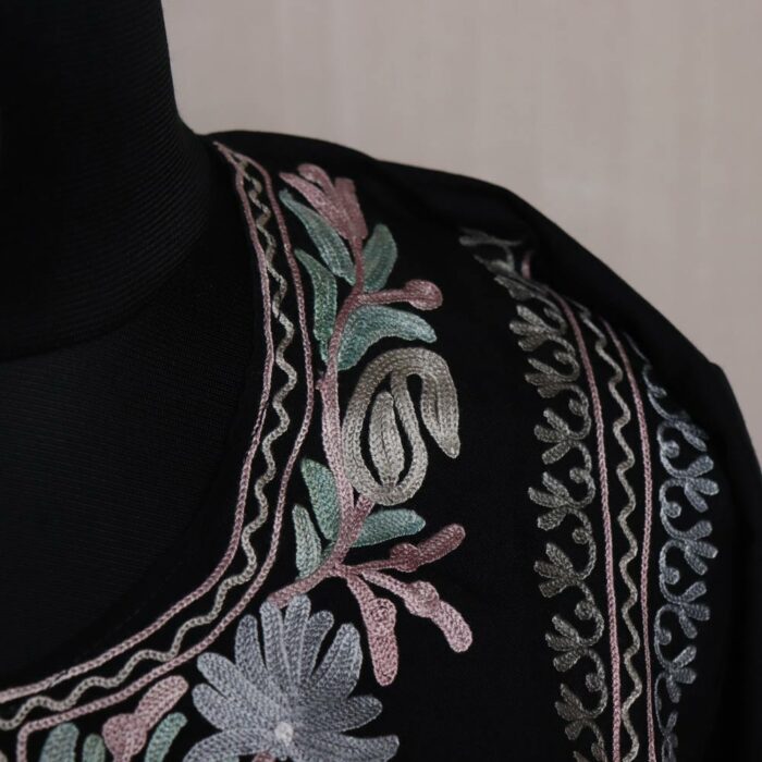 Black Ghazal Kashmiri Summer Co-ord Set with Aari Work - Image 3