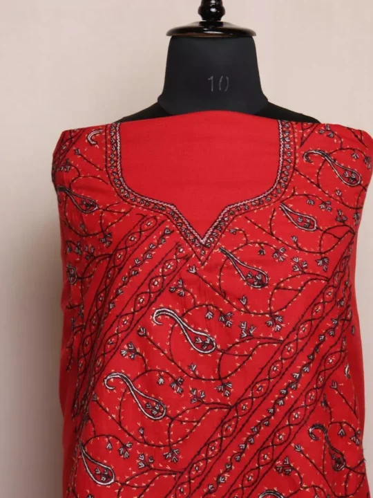 Maroon Kashmiri Sozni Jal Handwork Cotton Suit with Dupatta