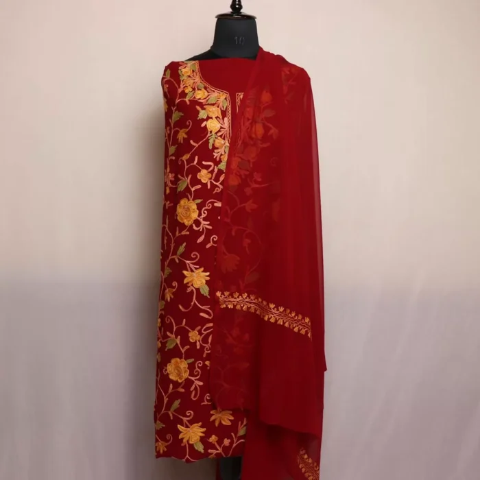 Maroon Georgette 3 Piece Suit With Aari Work - Image 2