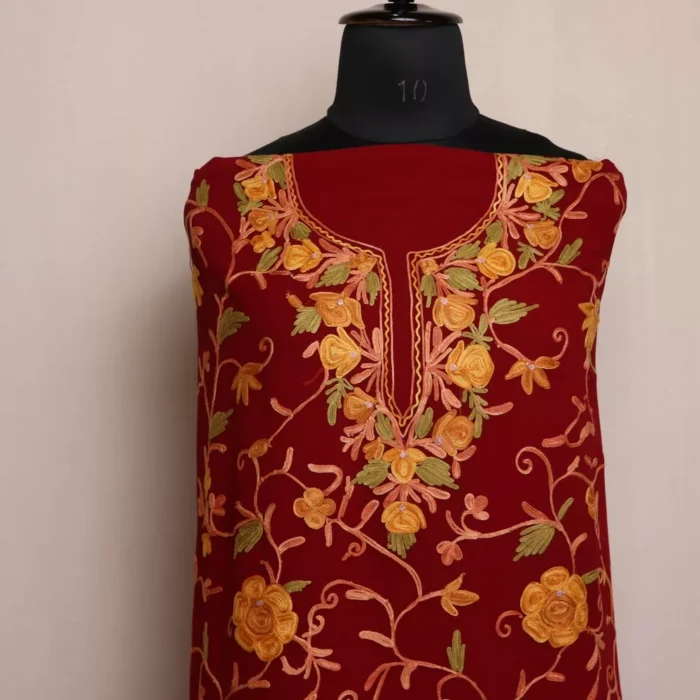 Maroon Georgette 3 Piece Suit With Aari Work