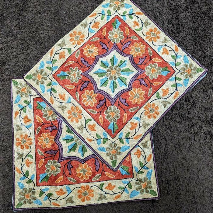 Pair of Yamin Handmade Kashmiri Chainstitch Pillow Cover 40x40cm - Image 2