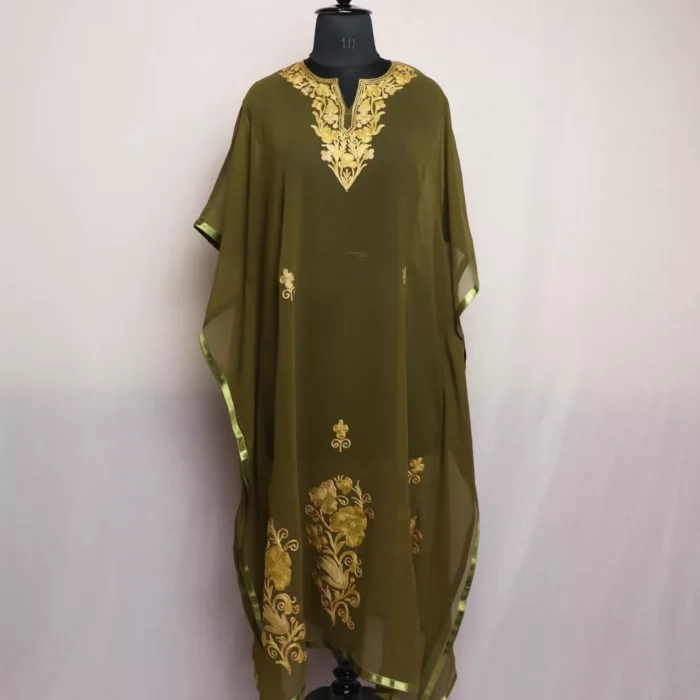 Kashmiri Kaftan Georgette - Olive- L48