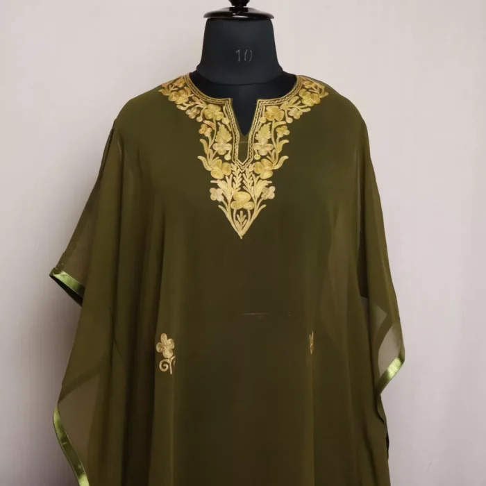 Kashmiri Kaftan Georgette - Olive- L48 - Image 2