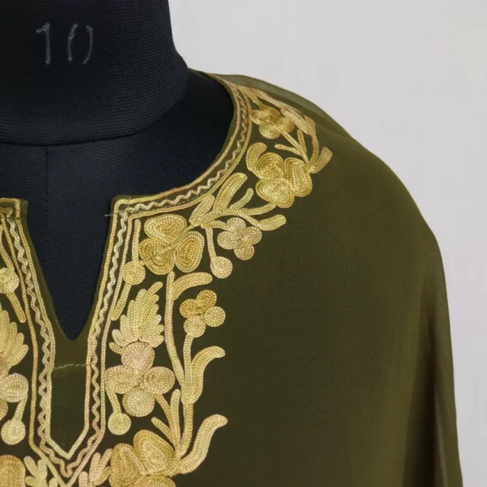 Kashmiri Kaftan Georgette - Olive- L48 - Image 3