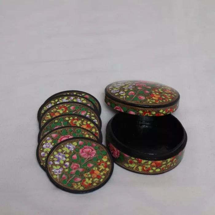 Charming Paper Mache 6 Tea Coasters with Box