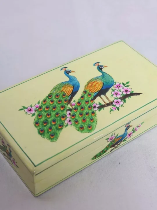 Gorgeous and Royal Paper Mache Peacock Box