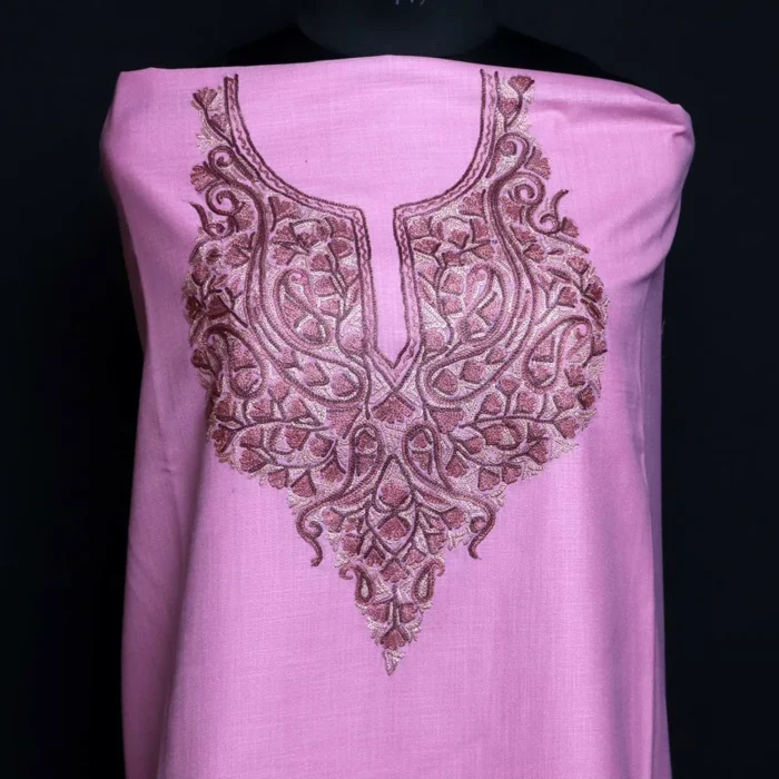 Pink Kashmiri Aari Handwork Cotton Suit with Dupatta
