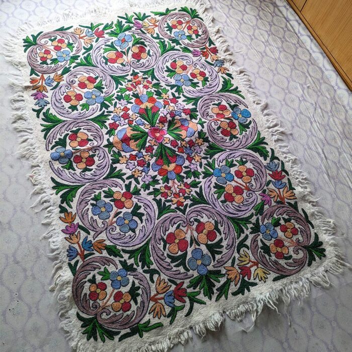 Luxury Namda Sabz 6×4Ft Pure Wool Double Work Handmade Aari Embroidered