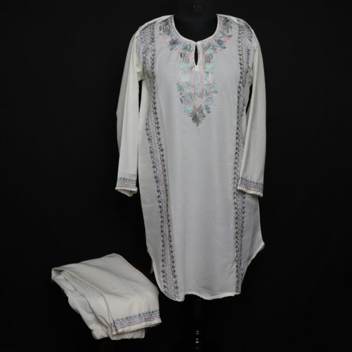 White Kashmiri Co-ord Set with Aari Work