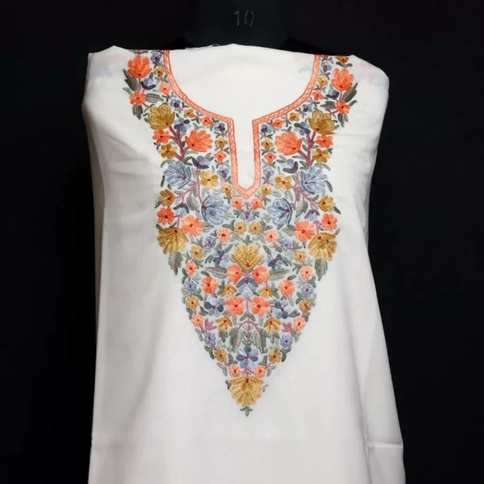 White Posh Kashmiri Aari Handwork Cotton Kameez Shalwar Suit