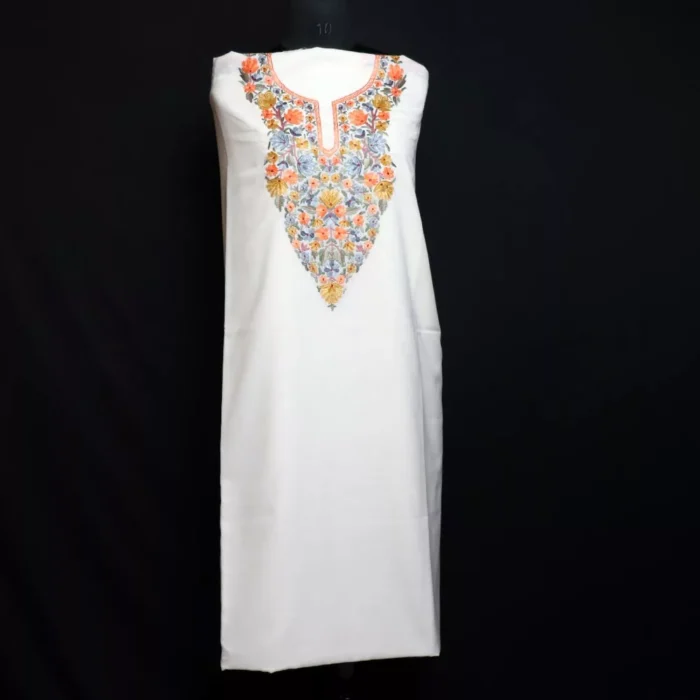 White Posh Kashmiri Aari Handwork Cotton Kameez Shalwar Suit - Image 2