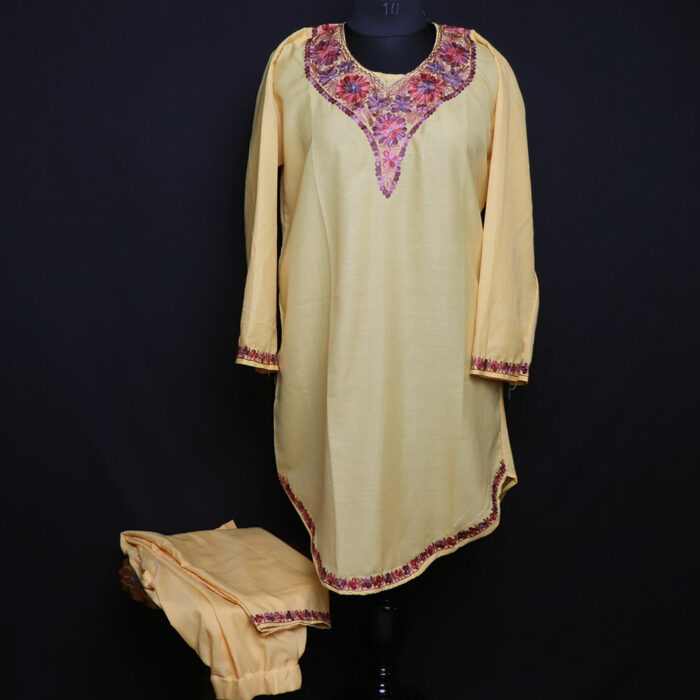 Yellow Kashmiri Co-ord Set with Aari Work